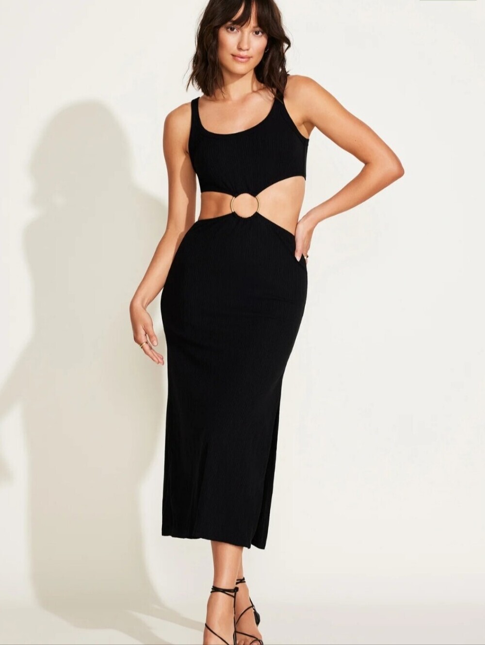 Vitamin A The Icon Cutout Midi Dress Black Organic Rib Size Medium